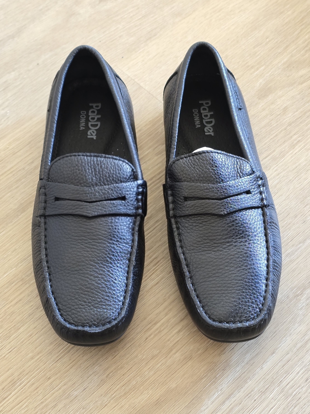 NEW PabDer Donna Black Leather Penny Loafers, Women's EU Size 40 View 3